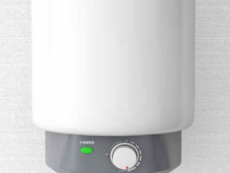 Modern Automatic Water Heater on a wall background